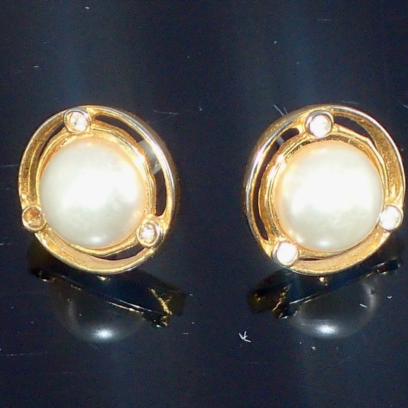 Gold Tone Pearl Earrings Set of 2 Women's Post Classic for Dress Jewelry Gifts - Picture 3 of 5